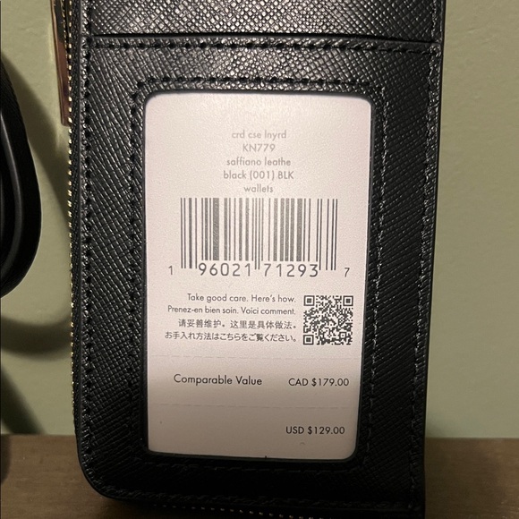 kate spade Black Saffiano Leather Lanyard Card Slots and Zipper Pouch - Picture 3 of 4